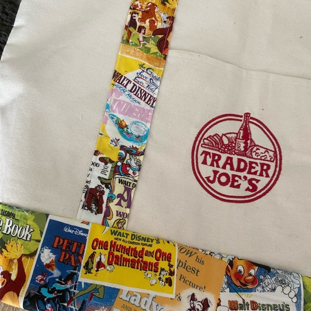 Trader Joe's custom Disney vintage fabric White and Multicolor Tote Bag - Picture 2 of 5